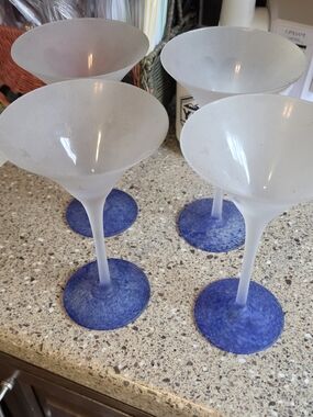 Authentic GREY GOOSE Frosted Martini Glasses & Etched Geese - Set of 4